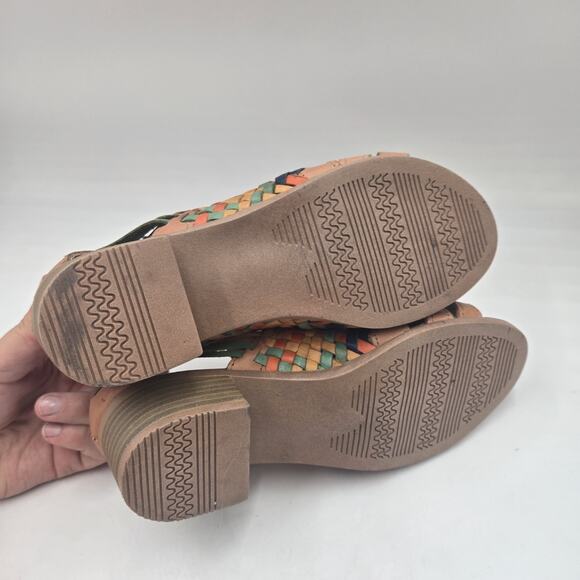 Womens Sz 6 Authentic Mexican Huarache Rainbow Real Woven Leather Sandals Boho - Picture 5 of 7
